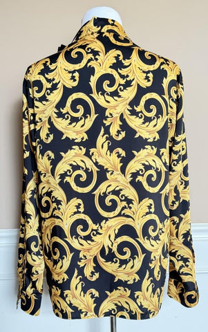 Versace Baroque Long Sleeve Shirt Black & Gold 3XL (56 Euro) 1008274 NWT