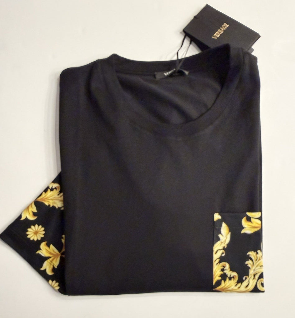 Versace Leafy Cotton Jersey T-Shirt Black/Gold 6XL 1021353 Made in Italy NWT