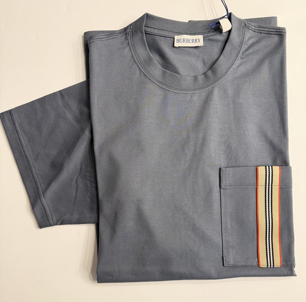 Burberry Ellison Striped Pocket Carbon Blue T-shirt M (Oversized) 8112115 NWT