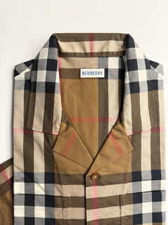 Burberry Elio Toupe Brown IP Check Cotton Short Sleeve Shirt M 8104201 NWT $590