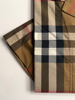 Burberry Elio Toupe Brown IP Check Cotton Short Sleeve Shirt M 8104201 NWT $590