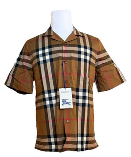 Burberry Elio Toupe Brown IP Check Cotton Short Sleeve Shirt M 8104201 NWT $590