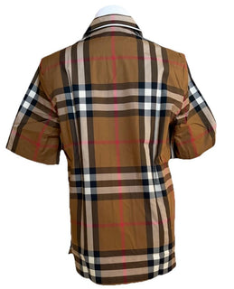 Burberry Elio Toupe Brown IP Check Cotton Short Sleeve Shirt M 8104201 NWT $590