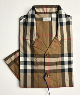 Burberry Elio Toupe Brown IP Check Cotton Short Sleeve Shirt L 8104201 NWT $590