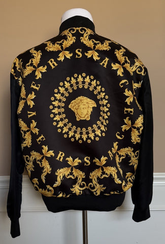 Versace Medusa Women's Blouson Shiny Nylon Jacket Black/Gold 44 Euro 1012573 NWT