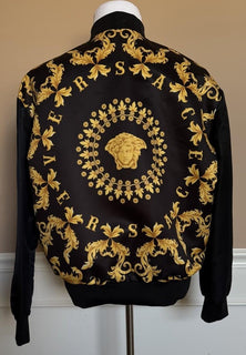 Versace Medusa Women's Blouson Shiny Nylon Jacket Black/Gold 44 Euro 1012573 NWT
