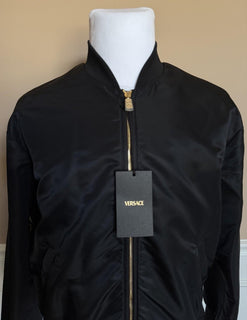 Versace Medusa Women's Blouson Shiny Nylon Jacket Black/Gold 44 Euro 1012573 NWT