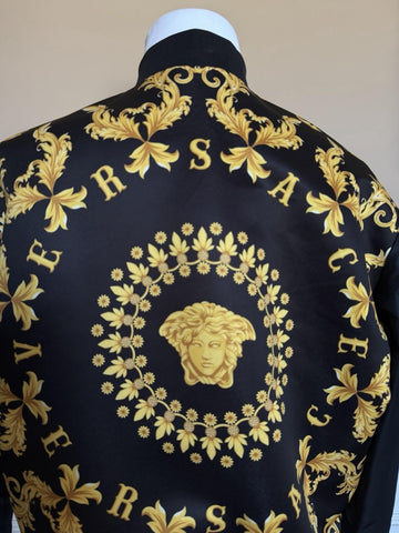 Versace Medusa Women's Blouson Shiny Nylon Jacket Black/Gold 42 Euro 1012573 NWT