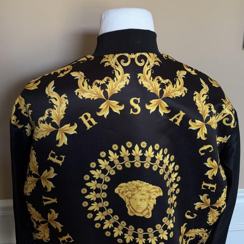 Versace Medusa Women's Blouson Shiny Nylon Jacket Black/Gold 42 Euro 1012573 NWT