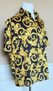 Versace Baroque Short Sleeve Shirt Black & Gold XL (52 Euro) 1010103 NWT $1400