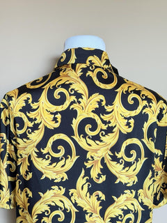 Versace Baroque Short Sleeve Shirt Black & Gold XL (52 Euro) 1010103 NWT $1400