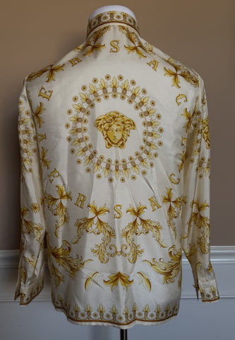 Versace Medusa Women’s Twill Silk Shirt Ivory & Gold 4 US (40 Euro) 1008274 NWT