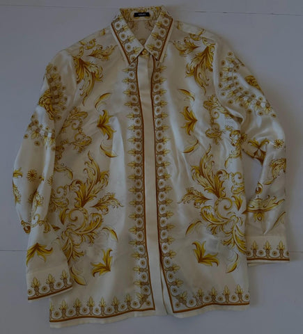 Versace Medusa Women’s Twill Silk Shirt Ivory & Gold 4 US (40 Euro) 1008274 NWT