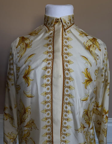 Versace Medusa Women’s Twill Silk Shirt Ivory & Gold 4 US (40 Euro) 1008274 NWT