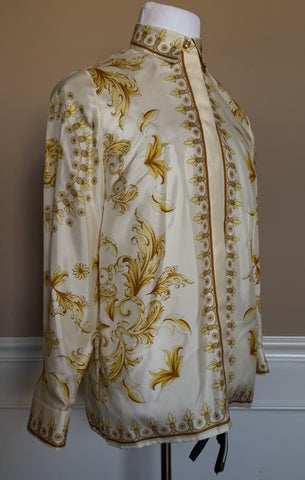 Versace Medusa Women’s Twill Silk Shirt Ivory & Gold 4 US (40 Euro) 1008274 NWT