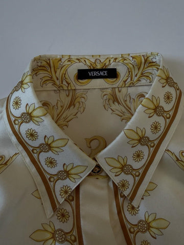 Versace Medusa Women’s Twill Silk Shirt Ivory & Gold 4 US (40 Euro) 1008274 NWT