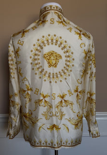 Versace Medusa Women’s Twill Silk Shirt Ivory & Gold 6 US (42 Euro) 1008274 NWT