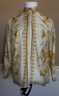 Versace Medusa Women’s Twill Silk Shirt Ivory & Gold 6 US (42 Euro) 1008274 NWT
