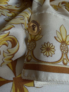 Versace Medusa Women’s Twill Silk Shirt Ivory & Gold 6 US (42 Euro) 1008274 NWT