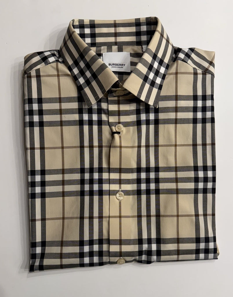 Burberry Shefford Modern Beige IP Check Short Sleeve Shirt XS 8105453 NWT $610