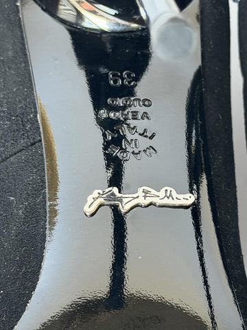 Giuseppe Zanotti Black Suede Open Toe Stiletto Heels Shoes Size 9 US IT 700400