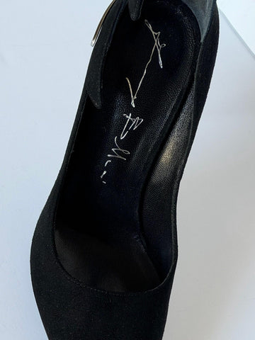 Giuseppe Zanotti Black Suede Open Toe Stiletto Heels Shoes Size 9 US IT 700400