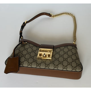 Gucci GG Supreme Leather/Canvas Brown Small Shoulder Bag Italy 811705 NWOT
