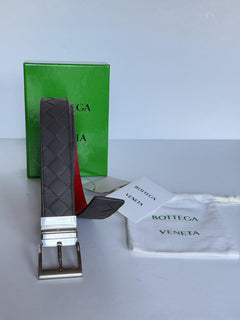 Bottega Veneta Intrecciato Reversible Gray/Red Belt 36/90 611394 Italy NWT $790