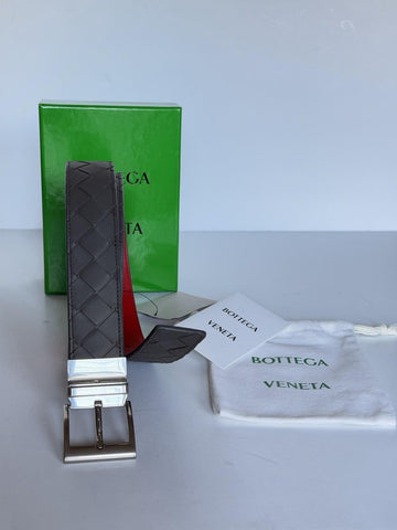 Bottega Veneta Intrecciato Reversible Gray/Red Belt 36/90 611394 Italy NWT $790