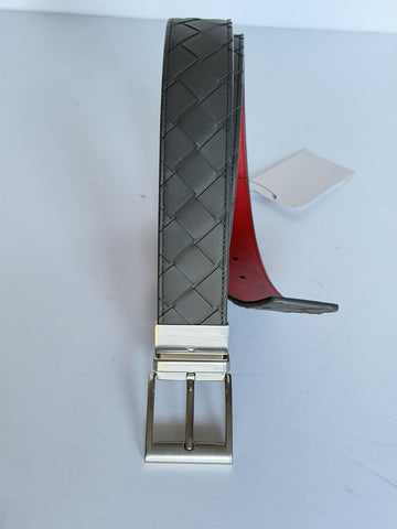 Bottega Veneta Intrecciato Reversible Gray/Red Belt 36/90 611394 Italy NWT $790