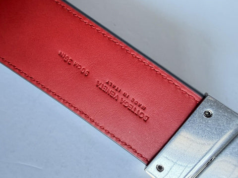 Bottega Veneta Intrecciato Reversible Gray/Red Belt 36/90 611394 Italy NWT $790