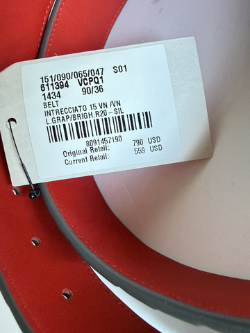 Bottega Veneta Intrecciato Reversible Gray/Red Belt 36/90 611394 Italy NWT $790