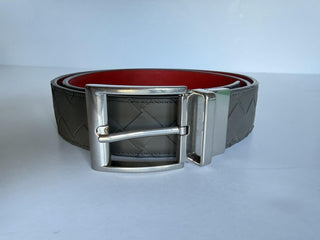 Bottega Veneta Intrecciato Reversible Gray/Red Belt 36/90 611394 Italy NWT $790