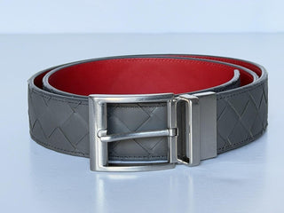 Bottega Veneta Intrecciato Reversible Gray/Red Belt 36/90 611394 Italy NWT $790