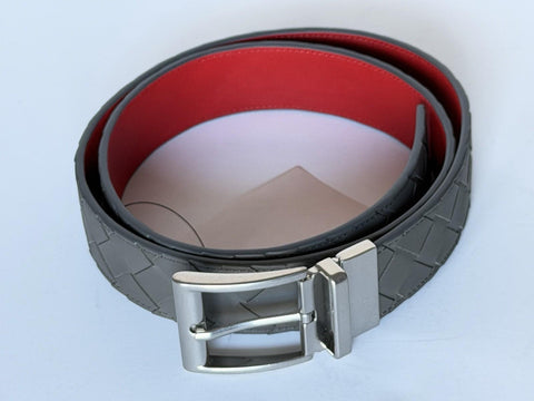 Bottega Veneta Intrecciato Reversible Gray/Red Belt 36/90 611394 Italy NWT $790