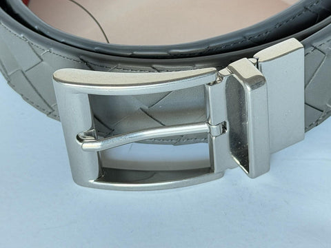 Bottega Veneta Intrecciato Reversible Gray/Red Belt 36/90 611394 Italy NWT $790