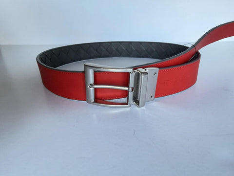 Bottega Veneta Intrecciato Reversible Gray/Red Belt 36/90 611394 Italy NWT $790