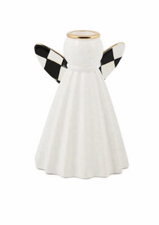 MacKenzie Childs courtly check Short  6” ceramic Angel Candlestick Holder NIB