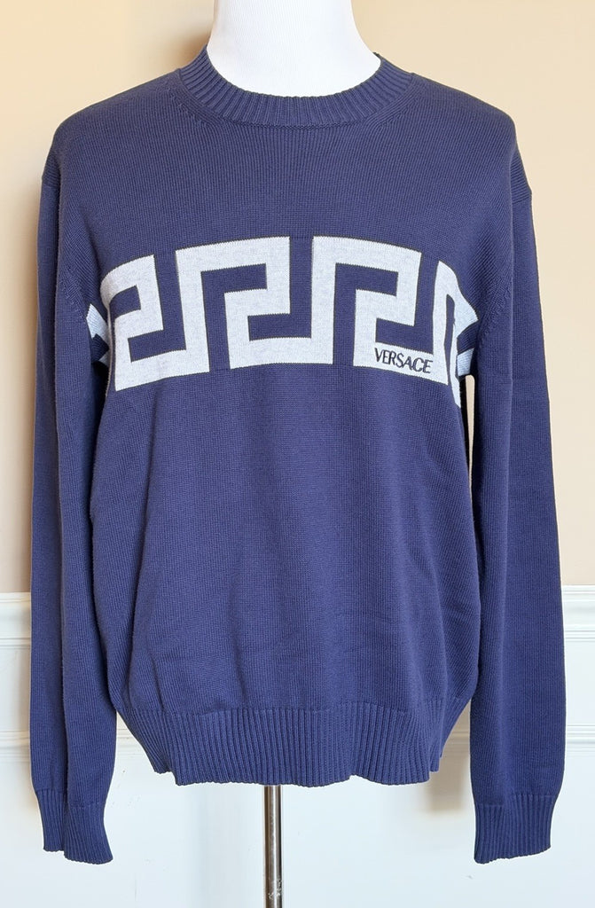 Versace Greca Knit Cotton Sweater Blue 50 Euro (Large) 1021724 NWT $1125