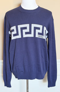 Versace Greca Knit Cotton Sweater Blue 50 Euro (Large) 1021724 NWT $1125
