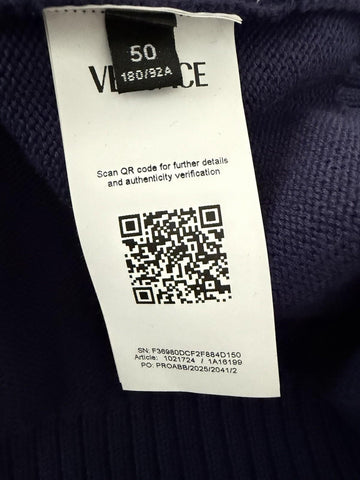 Versace Greca Knit Cotton Sweater Blue 50 Euro (Large) 1021724 NWT $1125