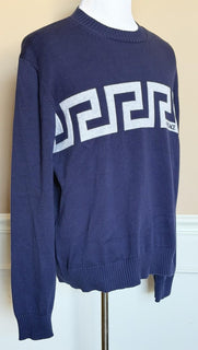 Versace Greca Knit Cotton Sweater Blue 50 Euro (Large) 1021724 NWT $1125