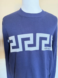 Versace Greca Knit Cotton Sweater Blue 50 Euro (Large) 1021724 NWT $1125