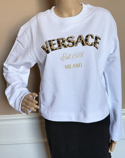 Versace Logo White Cotton Crop Sweatshirt 2 US (38 Euro) 1019251 NWT
