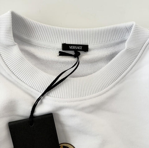 Versace Logo White Cotton Crop Sweatshirt 2 US (38 Euro) 1019251 NWT