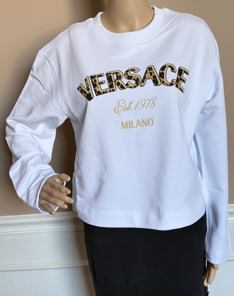 Versace Logo White Cotton Crop Sweatshirt 4 US (40 Euro) 1019251 NWT