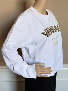 Versace Logo White Cotton Crop Sweatshirt 4 US (40 Euro) 1019251 NWT