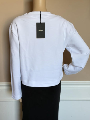 Versace Logo White Cotton Crop Sweatshirt 4 US (40 Euro) 1019251 NWT