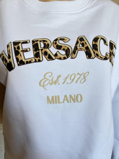 Versace Logo White Cotton Crop Sweatshirt 6 US (42 Euro) 1019251 NWT