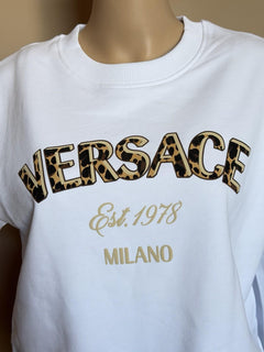 Versace Logo White Cotton Crop Sweatshirt 6 US (42 Euro) 1019251 NWT